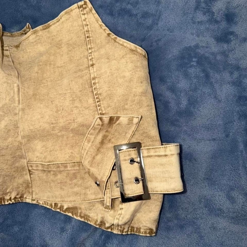 Tan corset top with zipper and buckle detail women size xl‎